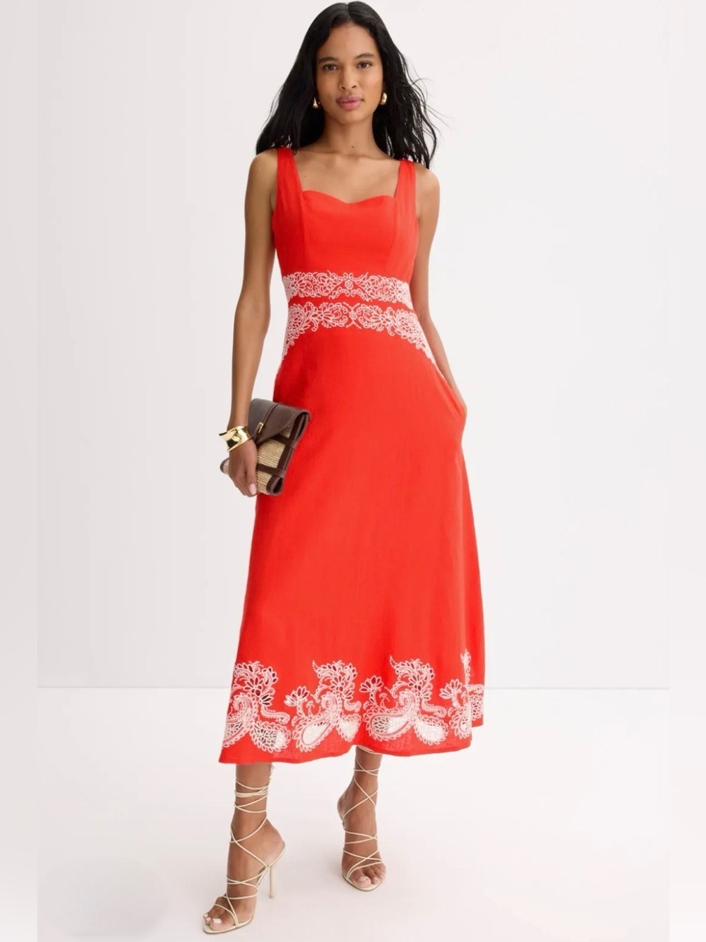 Ted Baker Square Neck Embroidered Midi Dress